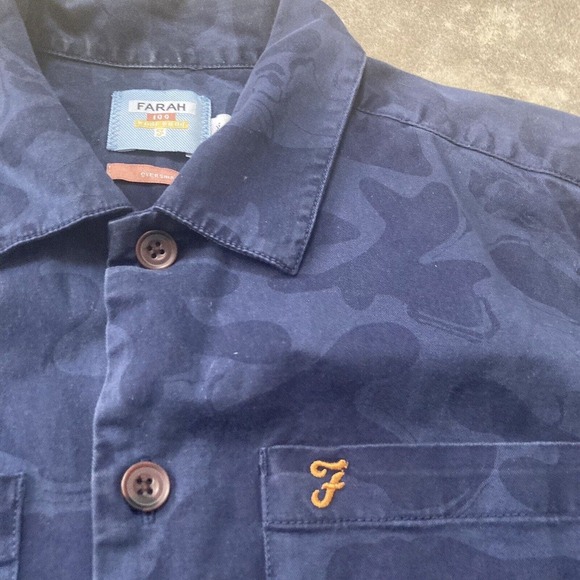 Farah Shirt Womens Size XS Blue Overshirt Button Up Casual Heavyweight‎ Camo - Picture 5 of 11